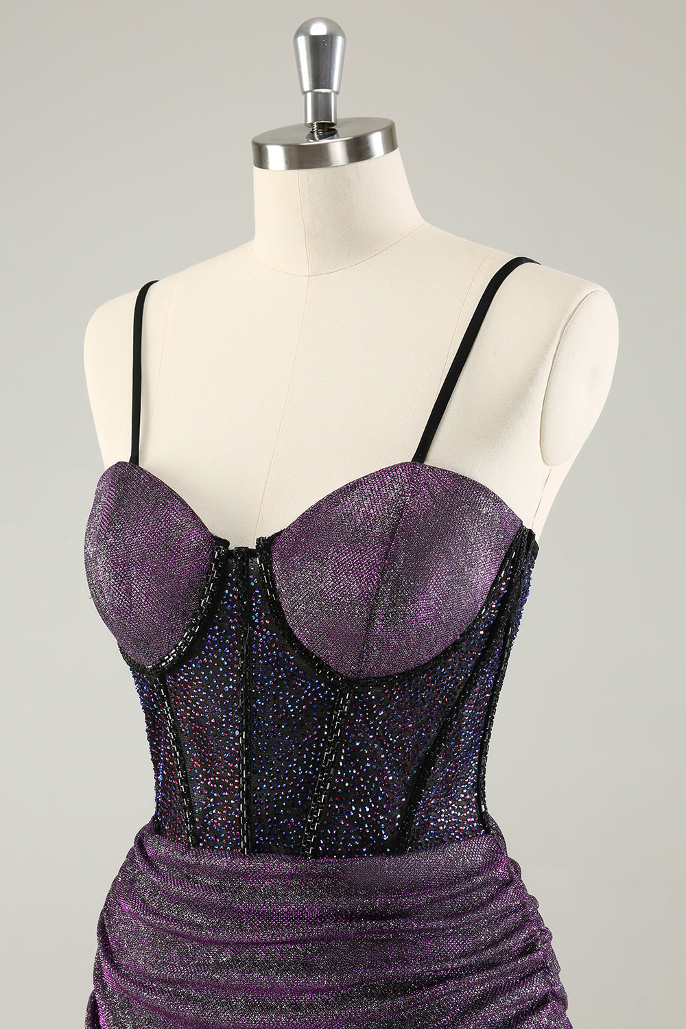 Dark Purple Spaghetti Straps Corset Glitter Short Homecoming Dresses Dark Purple Spaghetti Straps Corset Glitter Short Homecoming Dresses