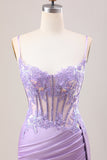 Stylish Lilac Mermaid Pleated Sequin Corset Long Prom Dress With Slit Stylish Lilac Mermaid Pleated Sequin Corset Long Prom Dress With Slit