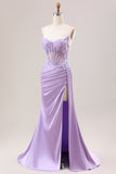 Stylish Lilac Mermaid Pleated Sequin Corset Long Prom Dress With Slit Stylish Lilac Mermaid Pleated Sequin Corset Long Prom Dress With Slit