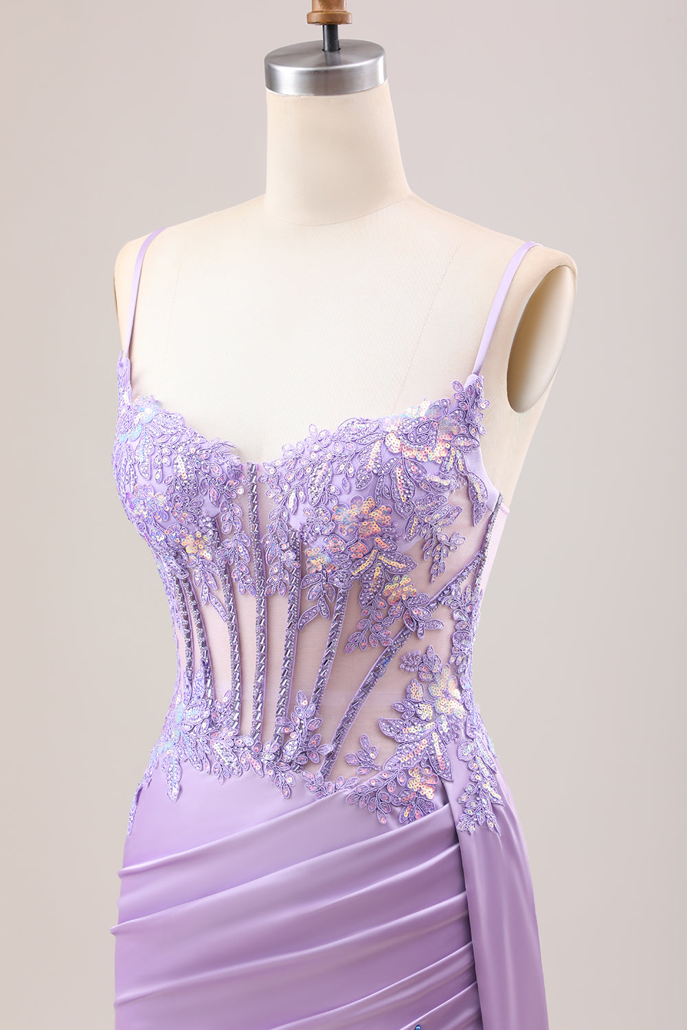 Stylish Lilac Mermaid Pleated Sequin Corset Long Prom Dress With Slit Stylish Lilac Mermaid Pleated Sequin Corset Long Prom Dress With Slit