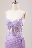 Stylish Lilac Mermaid Pleated Sequin Corset Long Prom Dress With Slit Stylish Lilac Mermaid Pleated Sequin Corset Long Prom Dress With Slit