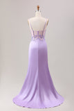 Stylish Lilac Mermaid Pleated Sequin Corset Long Prom Dress With Slit Stylish Lilac Mermaid Pleated Sequin Corset Long Prom Dress With Slit