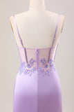 Stylish Lilac Mermaid Pleated Sequin Corset Long Prom Dress With Slit Stylish Lilac Mermaid Pleated Sequin Corset Long Prom Dress With Slit