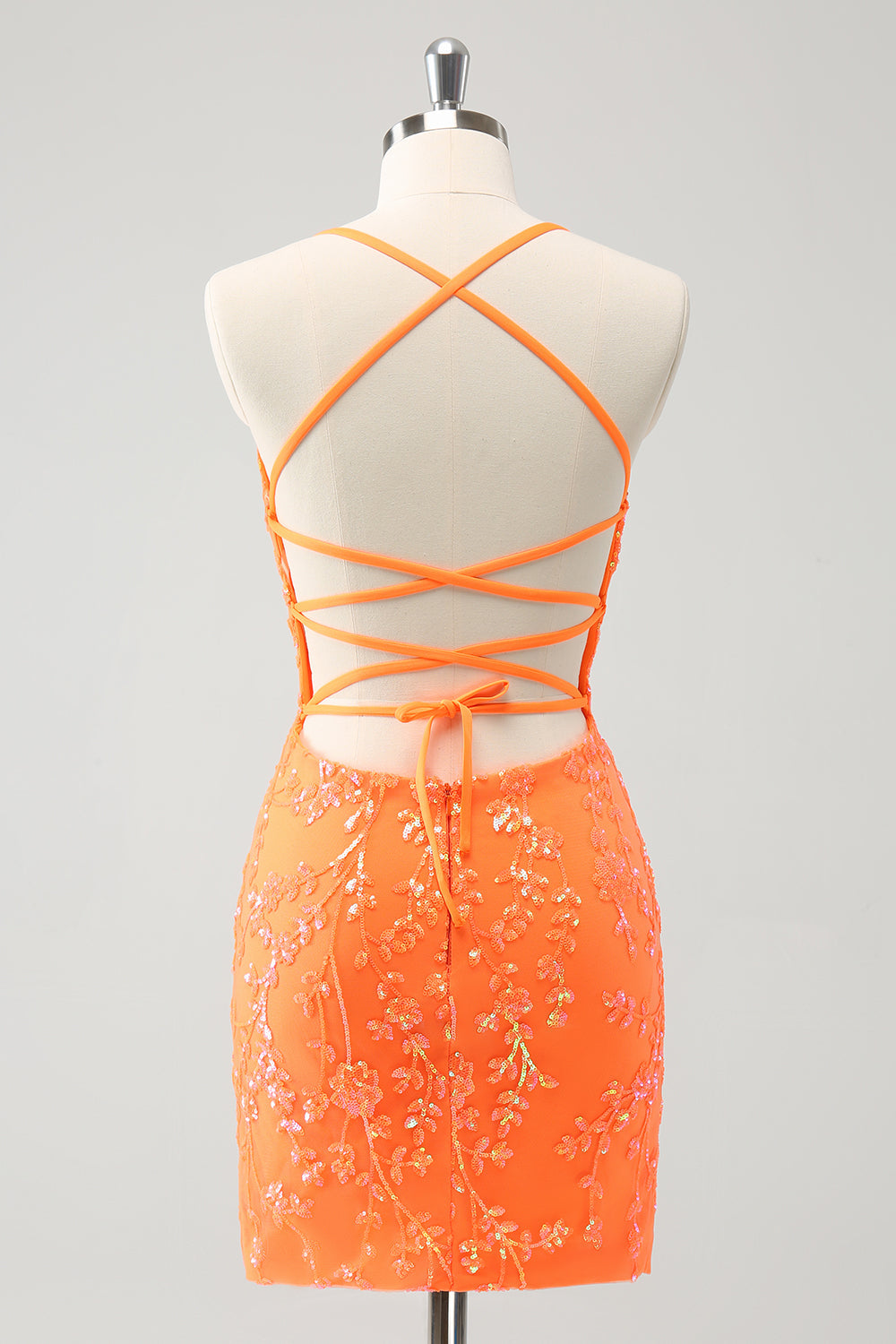 Sparkly Orange Lace-Up Back Tight Short Homecoming Dress with Sequins Sparkly Orange Lace-Up Back Tight Short Homecoming Dress with Sequins