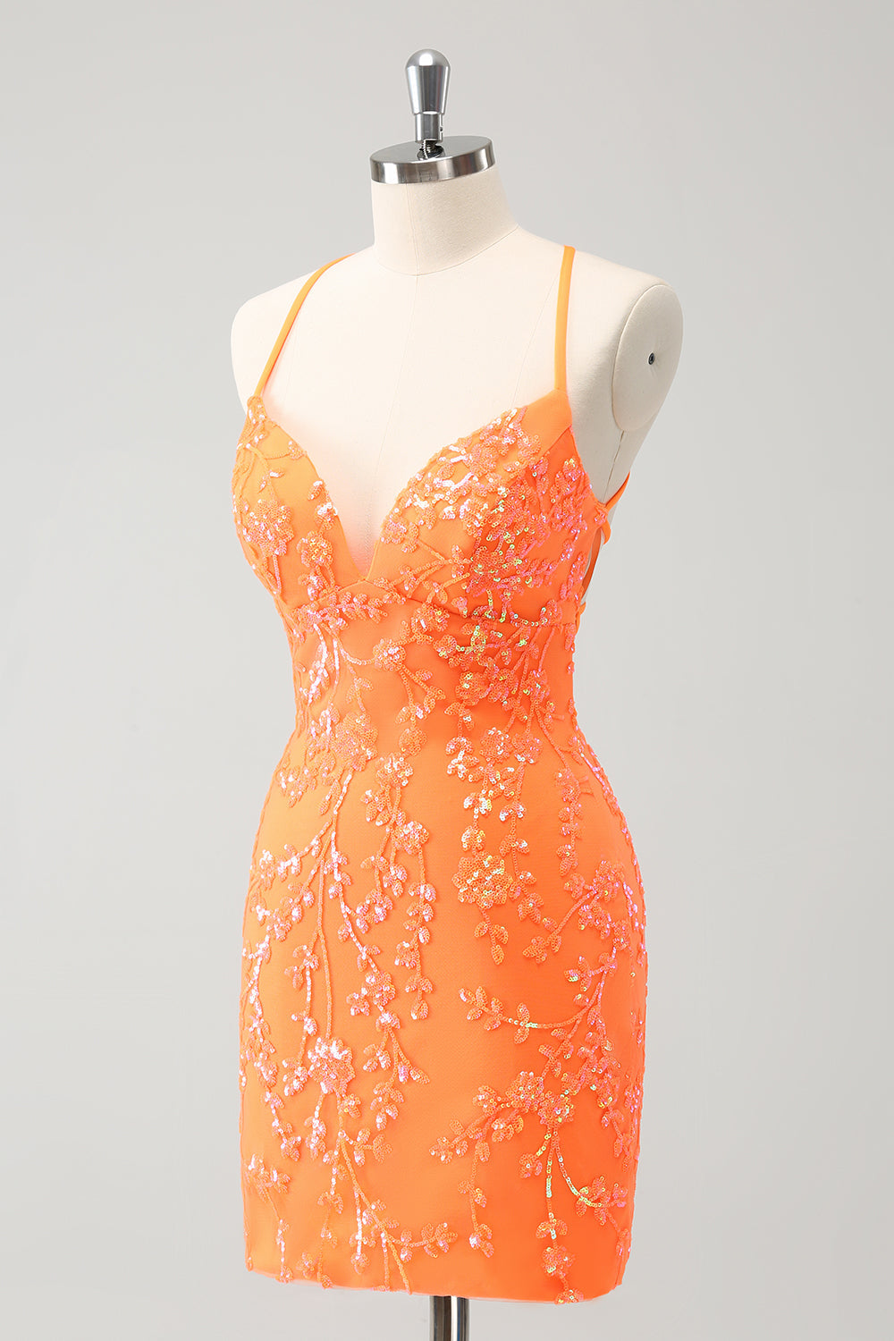 Sparkly Orange Lace-Up Back Tight Short Homecoming Dress with Sequins Sparkly Orange Lace-Up Back Tight Short Homecoming Dress with Sequins