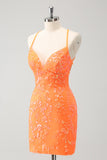 Sparkly Orange Lace-Up Back Tight Short Homecoming Dress with Sequins Sparkly Orange Lace-Up Back Tight Short Homecoming Dress with Sequins