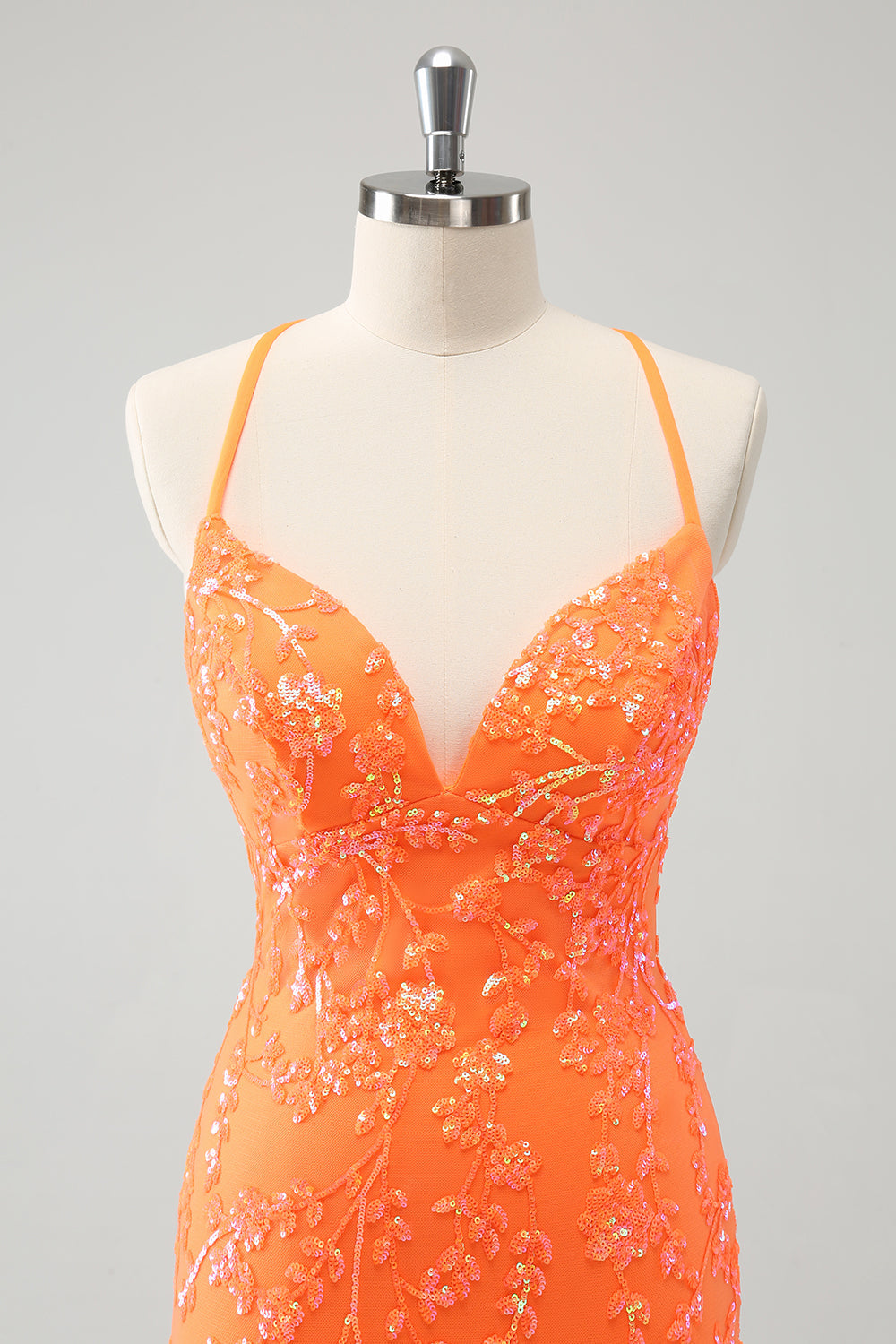 Sparkly Orange Lace-Up Back Tight Short Homecoming Dress with Sequins Sparkly Orange Lace-Up Back Tight Short Homecoming Dress with Sequins
