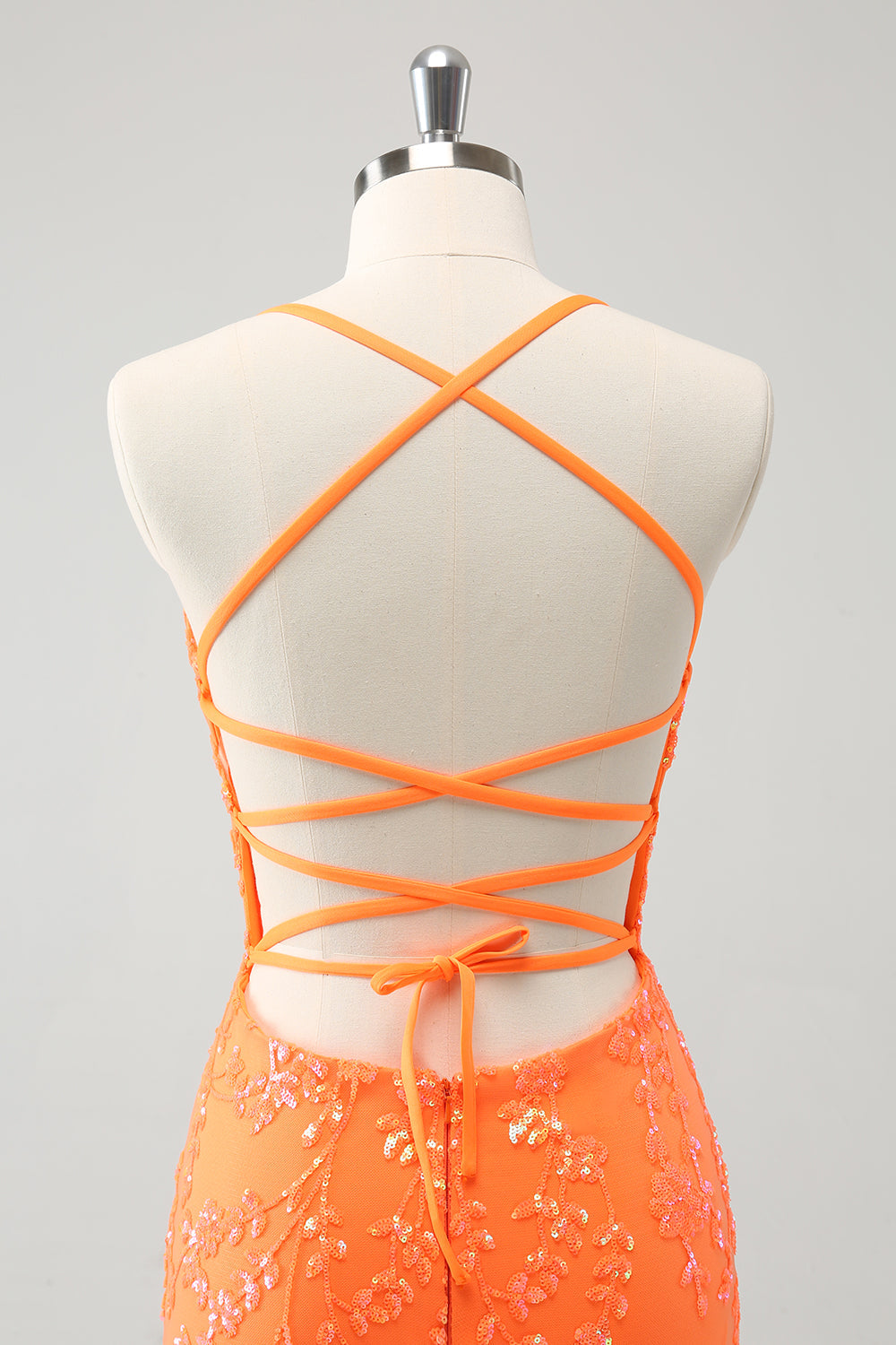 Sparkly Orange Lace-Up Back Tight Short Homecoming Dress with Sequins Sparkly Orange Lace-Up Back Tight Short Homecoming Dress with Sequins