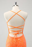 Sparkly Orange Lace-Up Back Tight Short Homecoming Dress with Sequins Sparkly Orange Lace-Up Back Tight Short Homecoming Dress with Sequins