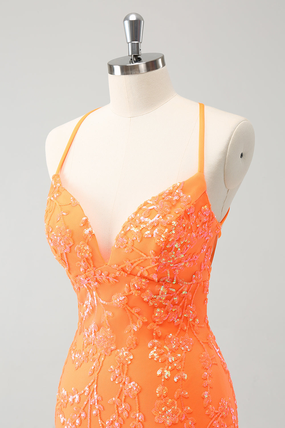 Sparkly Orange Lace-Up Back Tight Short Homecoming Dress with Sequins Sparkly Orange Lace-Up Back Tight Short Homecoming Dress with Sequins