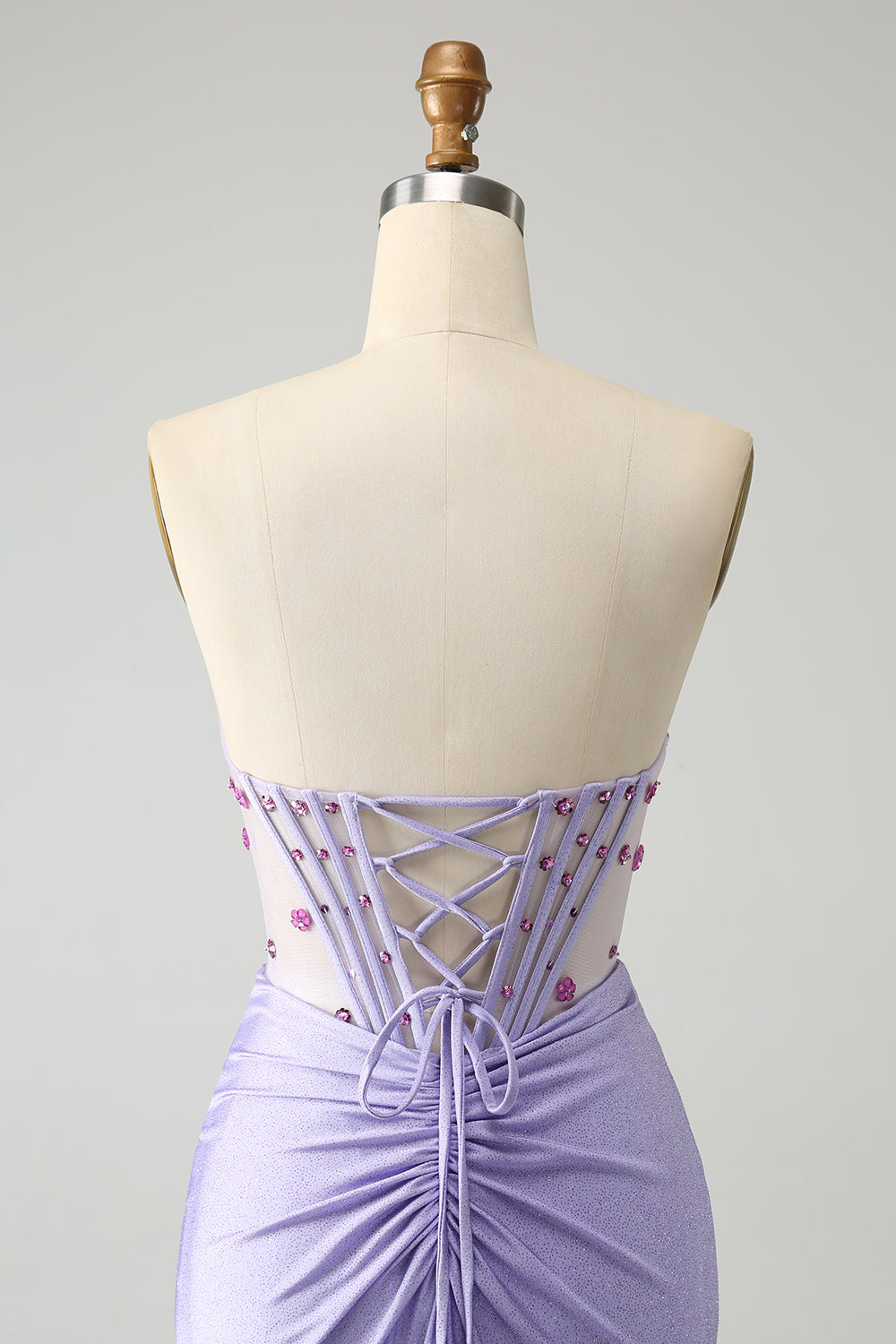 Light Purple Mermaid Strapless Ruched Beaded Corset Prom Dress with Slit Light Purple Mermaid Strapless Ruched Beaded Corset Prom Dress with Slit