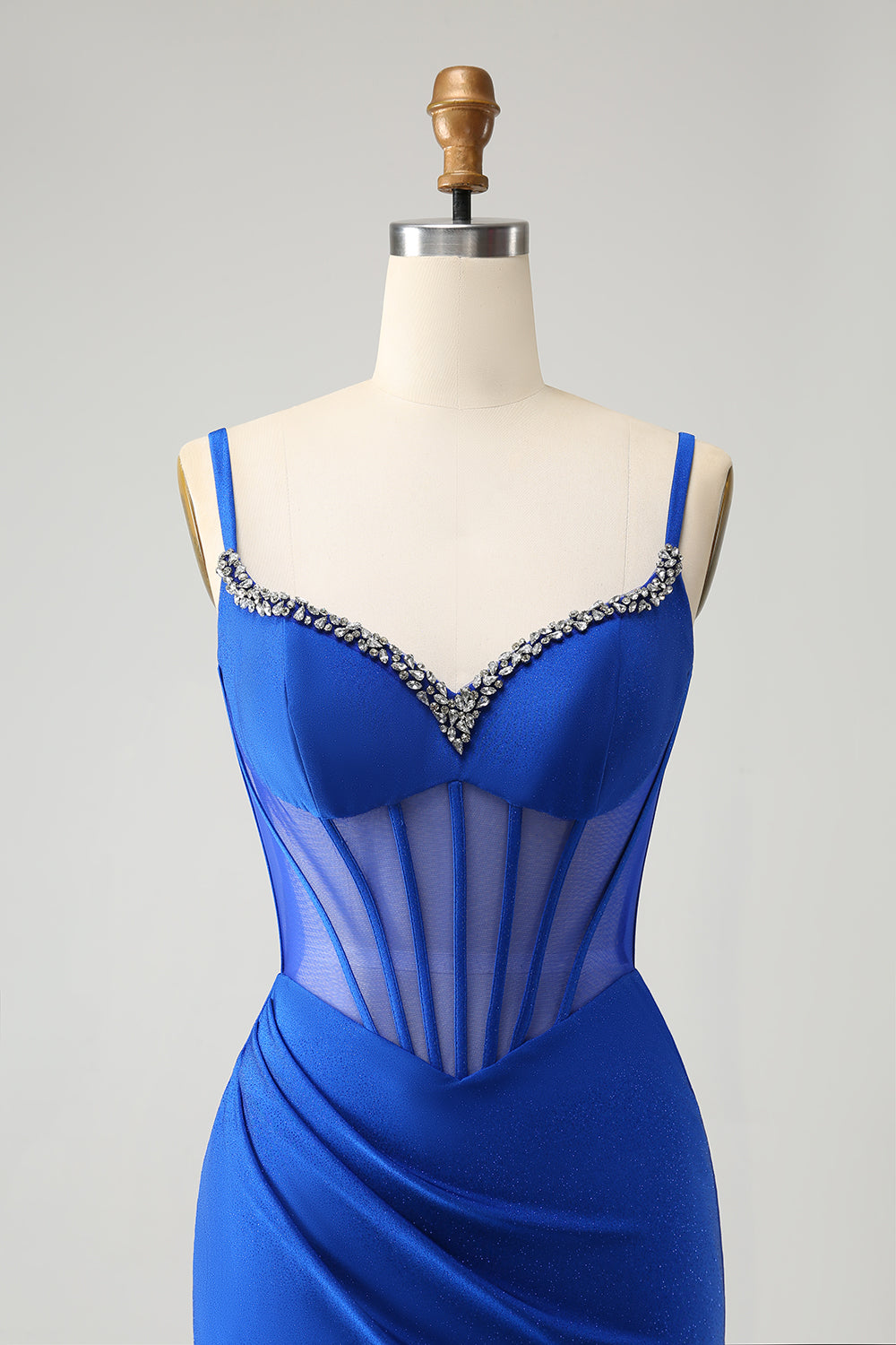 Sparkly Royal Blue Mermaid Beaded Corset Long Prom Dress with Slit Sparkly Royal Blue Mermaid Beaded Corset Long Prom Dress with Slit