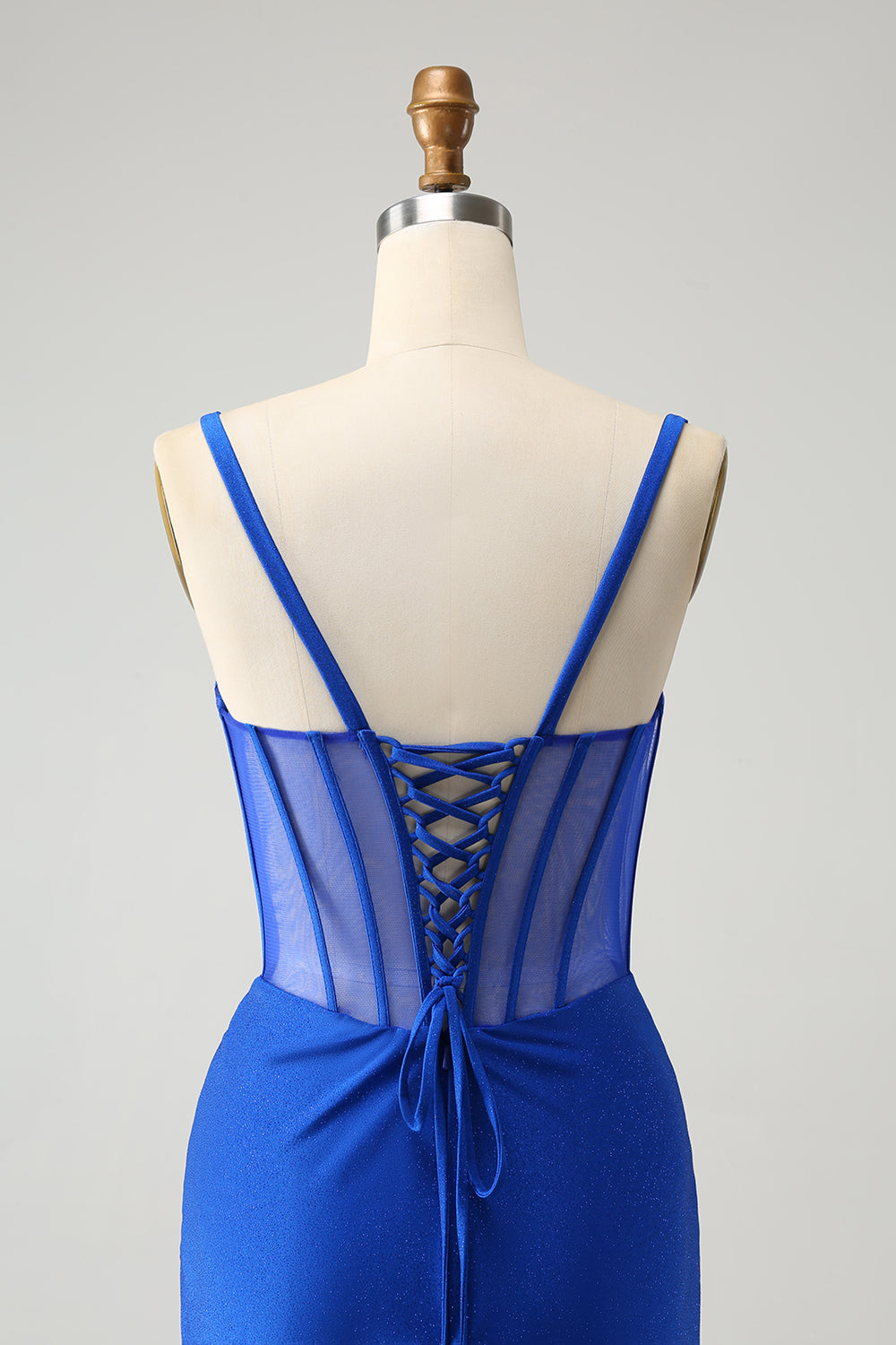 Sparkly Royal Blue Mermaid Beaded Corset Long Prom Dress with Slit Sparkly Royal Blue Mermaid Beaded Corset Long Prom Dress with Slit