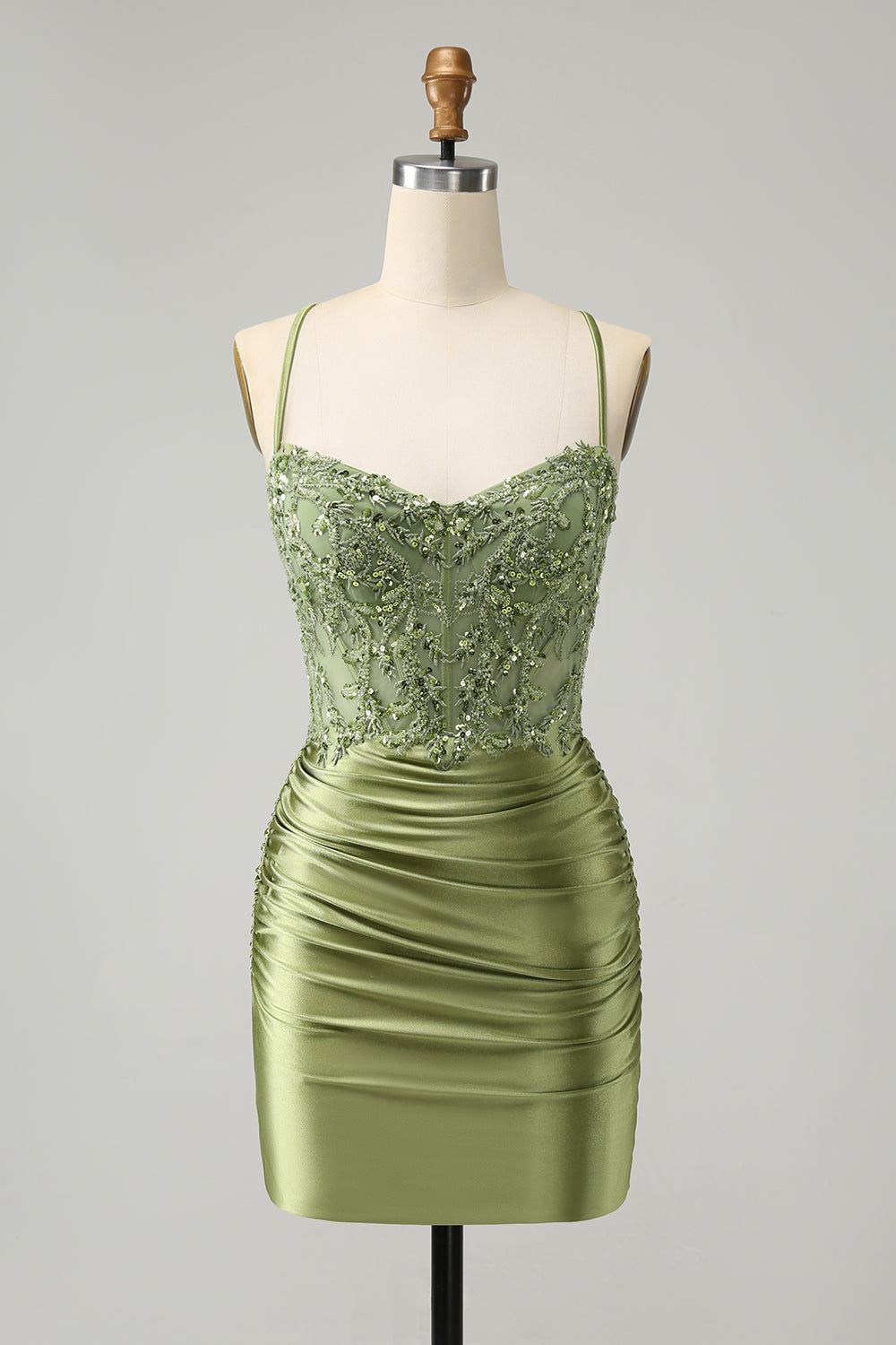 Zapaka Women Sparkly Light Green Tight Homecoming Dress Spaghetti Straps Sequined Appliques Corset Short Prom Dress, Light Green / US20W Zapaka Women Sparkly Light Green Tight Homecoming Dress Spaghetti Straps Sequined Appliques Corset Short Prom Dress, Light Green / US20W