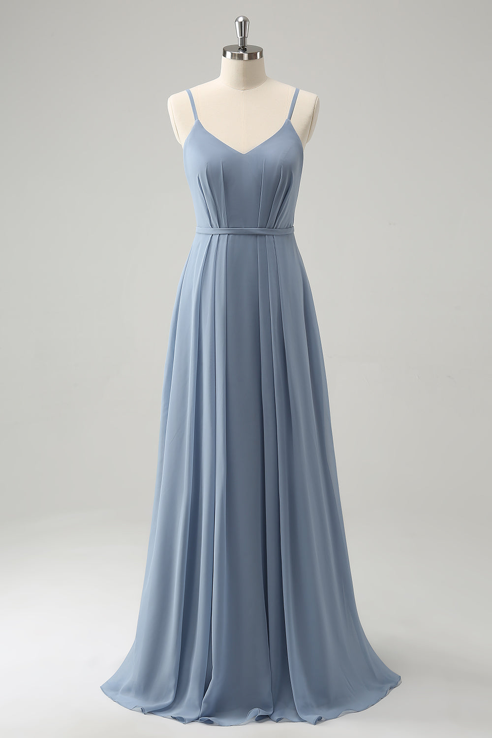 Grey Blue Chiffon Corset A Line Spaghetti Straps Pleated Long Bridesmaid Dress Grey Blue Chiffon Corset A Line Spaghetti Straps Pleated Long Bridesmaid Dress