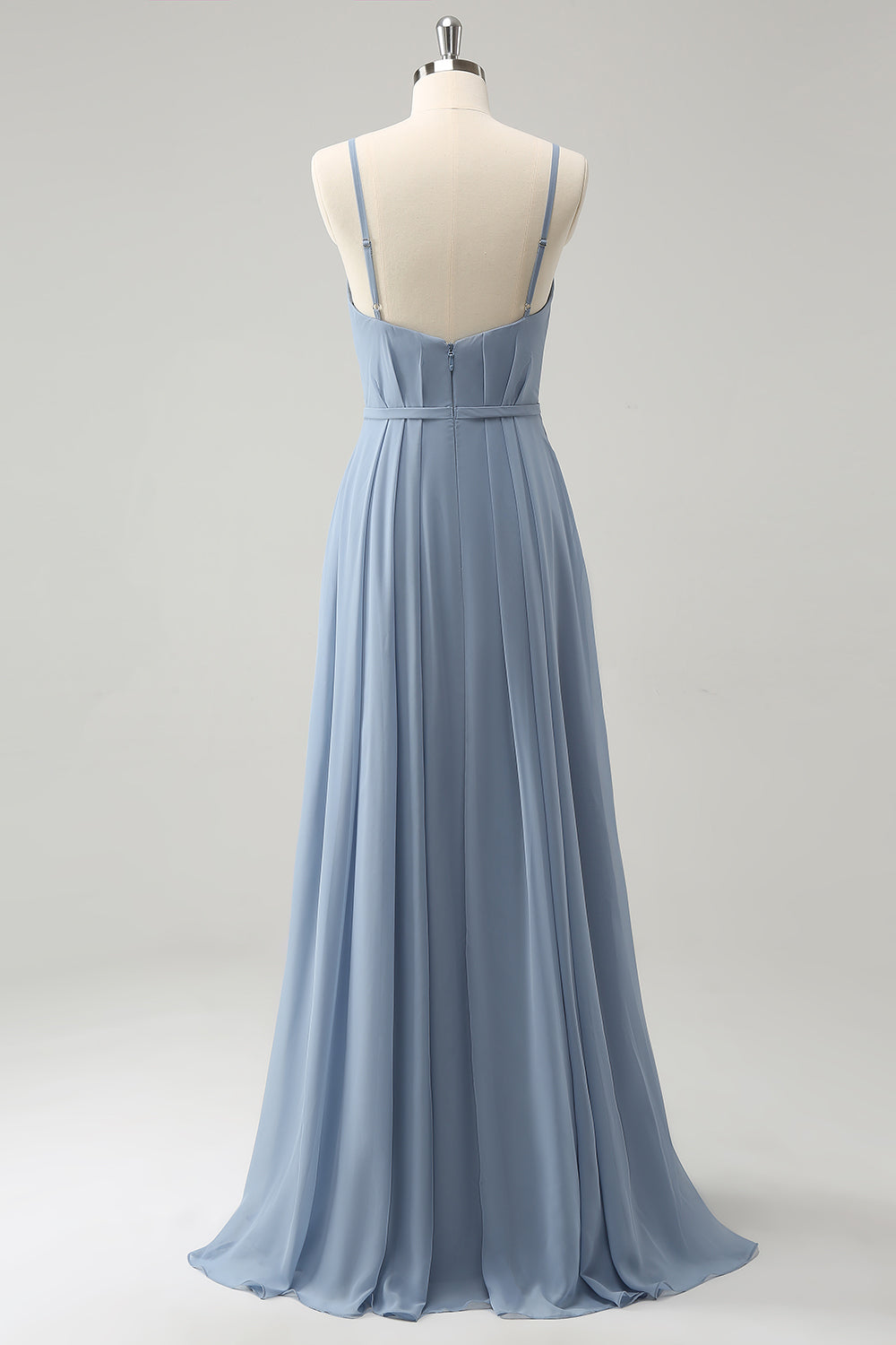 Grey Blue Chiffon Corset A Line Spaghetti Straps Pleated Long Bridesmaid Dress Grey Blue Chiffon Corset A Line Spaghetti Straps Pleated Long Bridesmaid Dress