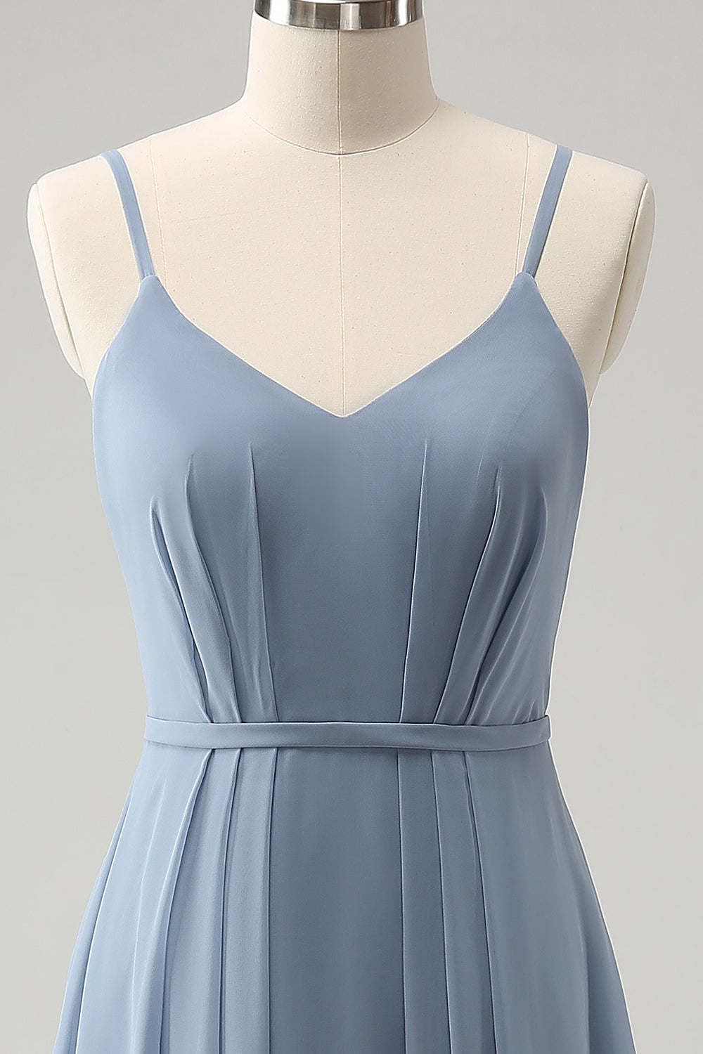 Grey Blue Chiffon Corset A Line Spaghetti Straps Pleated Long Bridesmaid Dress Grey Blue Chiffon Corset A Line Spaghetti Straps Pleated Long Bridesmaid Dress