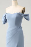 Grey Blue Mermaid Off the Shoulder Chiffon Long Bridesmaid Dress with Slit Grey Blue Mermaid Off the Shoulder Chiffon Long Bridesmaid Dress with Slit