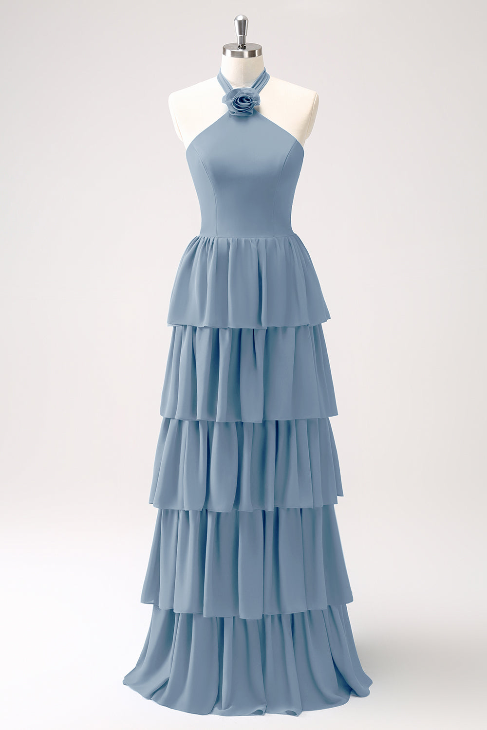 Zapaka Women Dusty Blue Tiered Bridesmaid Dress with Flower Chiffon A-Line Wedding Guest Dress Zapaka Women Dusty Blue Tiered Bridesmaid Dress with Flower Chiffon A-Line Wedding Guest Dress