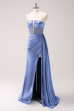 Sparkly Blue Spaghetti Straps Corset Prom Dress with Lace-Up Back Sparkly Blue Spaghetti Straps Corset Prom Dress with Lace-Up Back