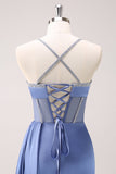 Sparkly Blue Spaghetti Straps Corset Prom Dress with Lace-Up Back Sparkly Blue Spaghetti Straps Corset Prom Dress with Lace-Up Back