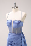 Sparkly Blue Spaghetti Straps Corset Prom Dress with Lace-Up Back Sparkly Blue Spaghetti Straps Corset Prom Dress with Lace-Up Back