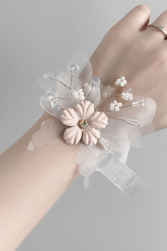 Blush Wedding Wrist Corsage with Beading
