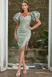 Green Sweetheart Neck Puff Sleeve Cocktail Party Dress with Side Slit Green Sweetheart Neck Puff Sleeve Cocktail Party Dress with Side Slit