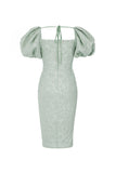Green Sweetheart Neck Puff Sleeve Cocktail Party Dress with Side Slit Green Sweetheart Neck Puff Sleeve Cocktail Party Dress with Side Slit