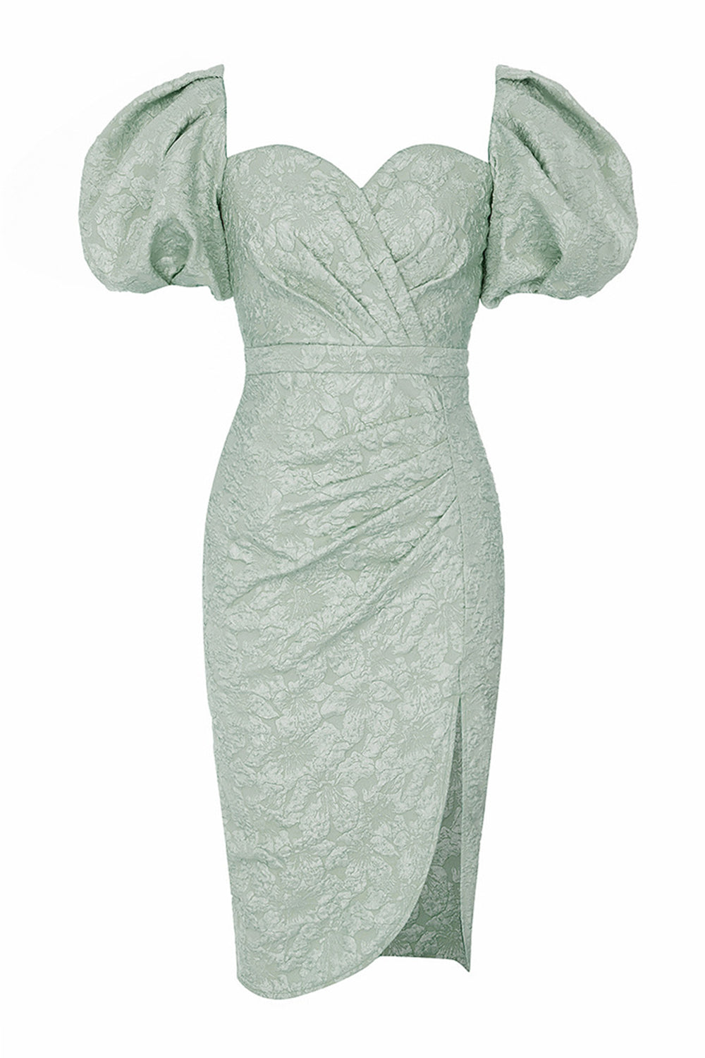 Green Sweetheart Neck Puff Sleeve Cocktail Party Dress with Side Slit Green Sweetheart Neck Puff Sleeve Cocktail Party Dress with Side Slit