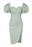 Green Sweetheart Neck Puff Sleeve Cocktail Party Dress with Side Slit Green Sweetheart Neck Puff Sleeve Cocktail Party Dress with Side Slit