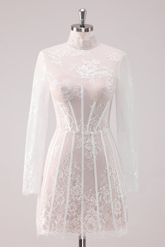White Long Sleeves Corset Lace Short Homecoming Dress