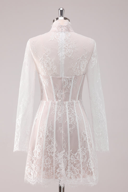 White Long Sleeves Corset Lace Short Homecoming Dress