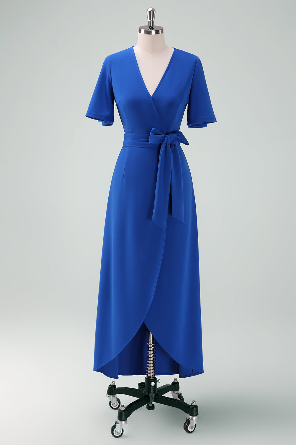 Zapaka Women Royal Blue V-Neck Long Cocktail Dress with Short Sleeves A-Line Wedding Guest Dress with Bow Zapaka Women Royal Blue V-Neck Long Cocktail Dress with Short Sleeves A-Line Wedding Guest Dress with Bow