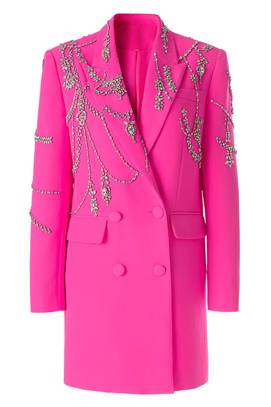 Zapakasa Women Sparkly Fuchsia Blazer Shawl Lapel Women Party Jacket