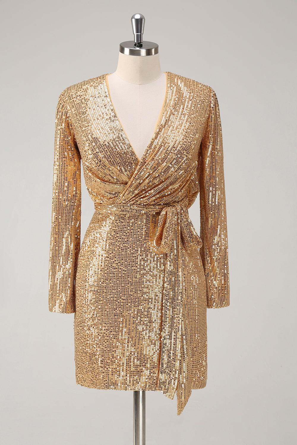 Zapakasa Women Golden Glitter Holiday Dress V Neck Sequins Short Tight