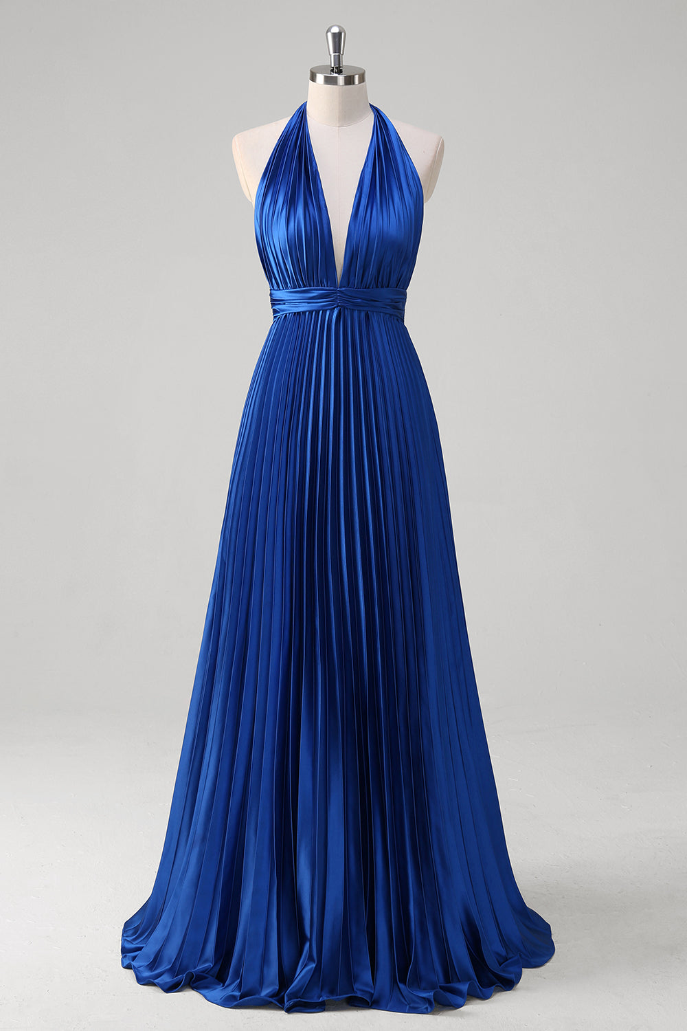 ZAPAKASA Women Satin Royal Blue A-Line Halter Bridesmaid Dress Pleated Long Wedding Party Dress ZAPAKASA Women Satin Royal Blue A-Line Halter Bridesmaid Dress Pleated Long Wedding Party Dress