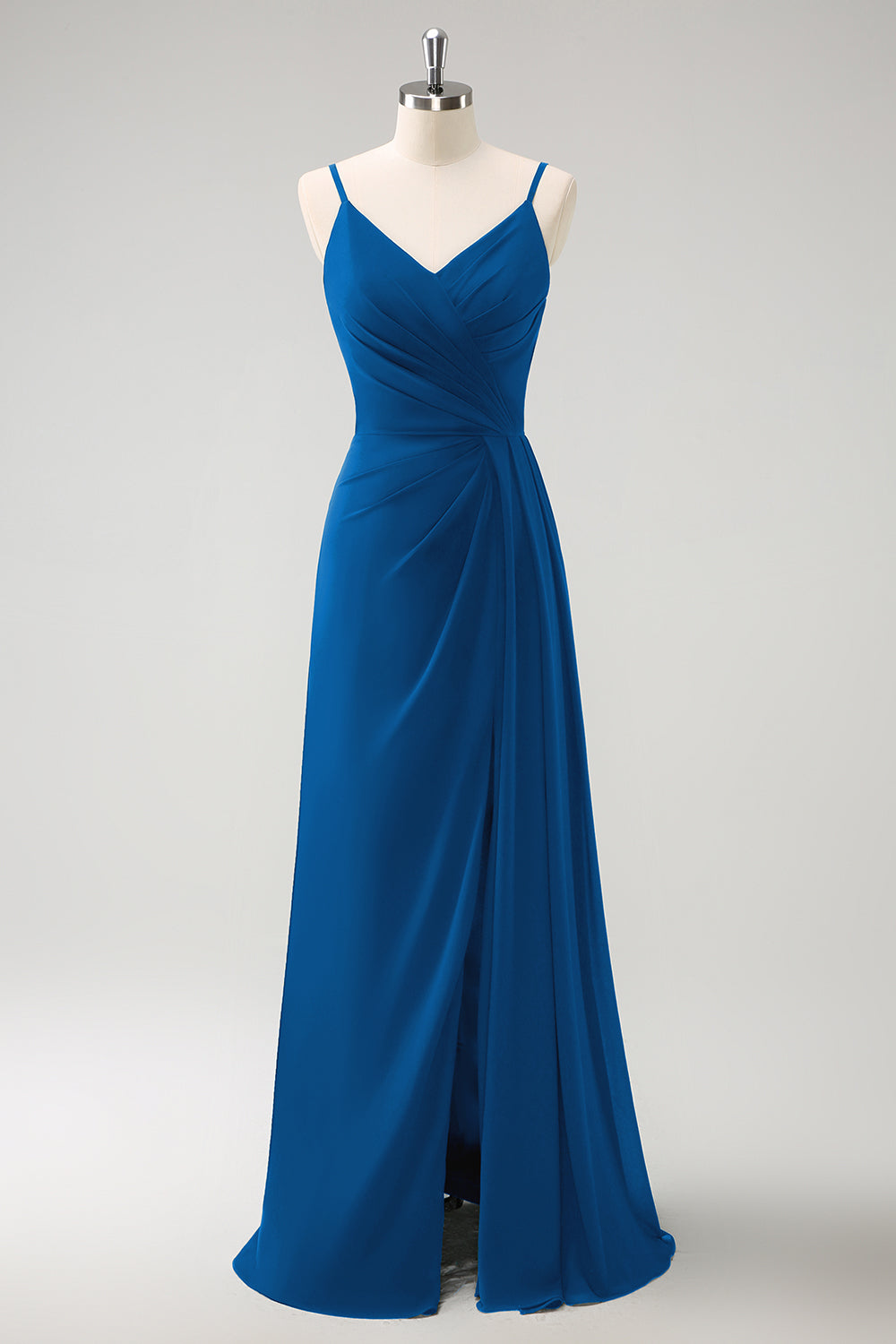 Blush Pink Spaghetti Straps Ruche Long Bridesmaid Dress with Slit Blush Pink Spaghetti Straps Ruche Long Bridesmaid Dress with Slit