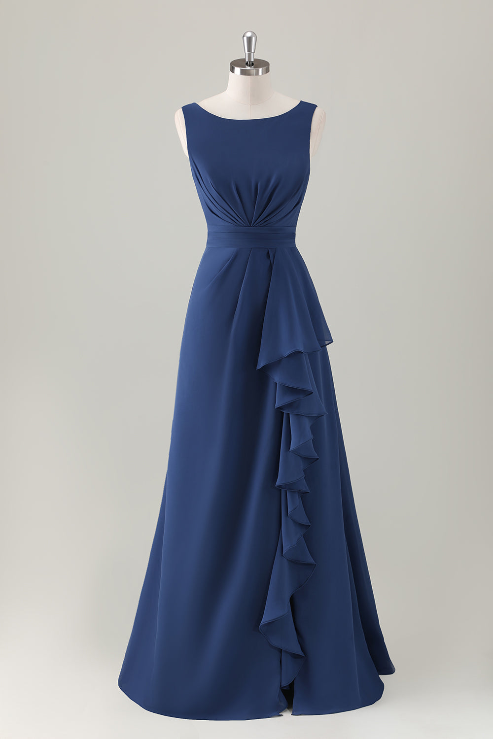 ZAPAKA Women Dark Blue Bridesmaid Dress with Slit A-Line Sleeveless