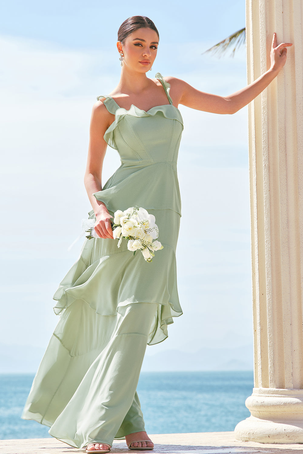 ZAPAKASA Women Light Green Bridesmaid Dress A-Line Tiered Chiffon Corset Long Wedding Guest Dress ZAPAKASA Women Light Green Bridesmaid Dress A-Line Tiered Chiffon Corset Long Wedding Guest Dress