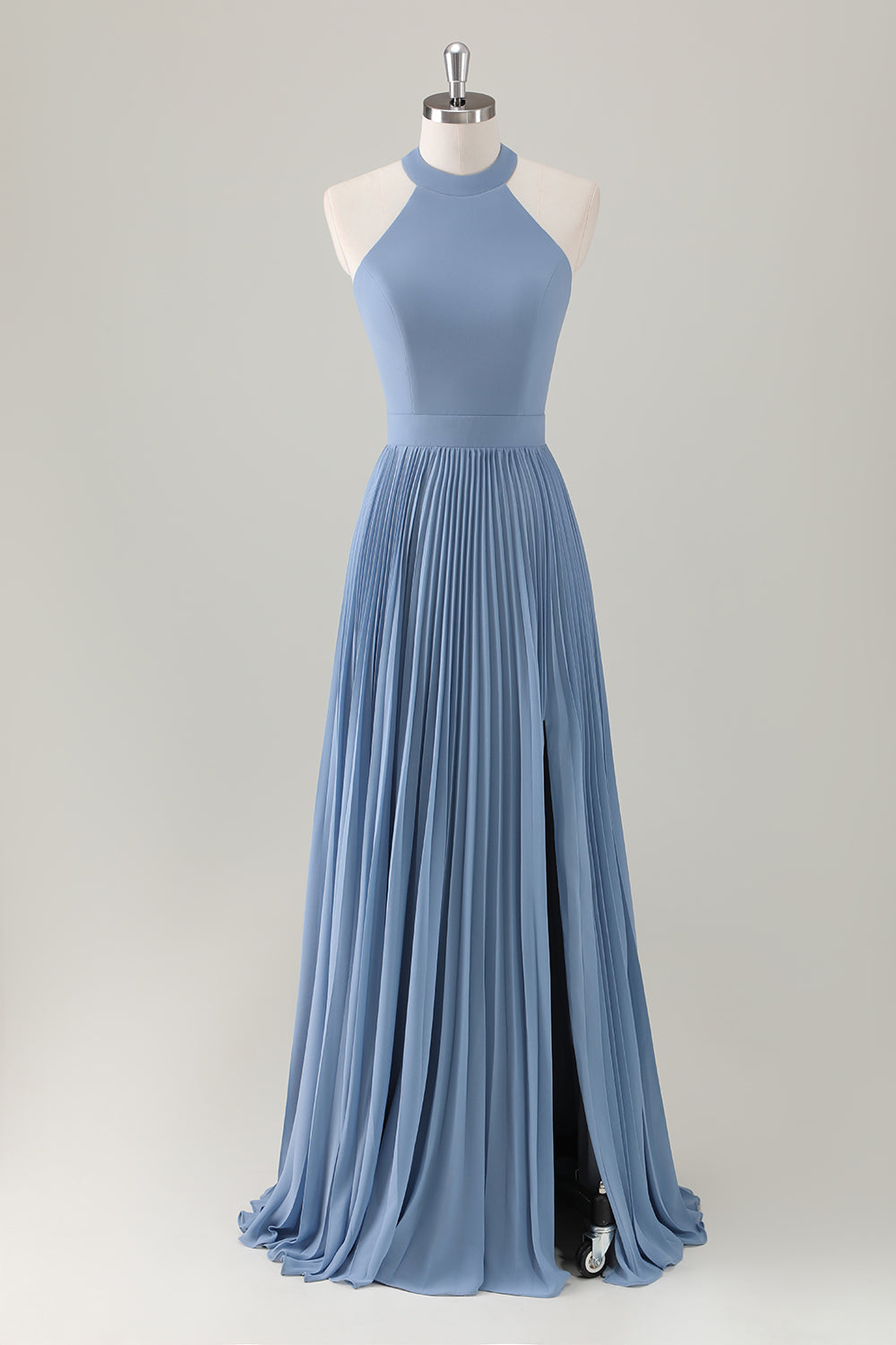 ZAPAKA Women Grey Blue Bridesmaid Dress with Slit A-Line Halter Long Formal Dress ZAPAKA Women Grey Blue Bridesmaid Dress with Slit A-Line Halter Long Formal Dress