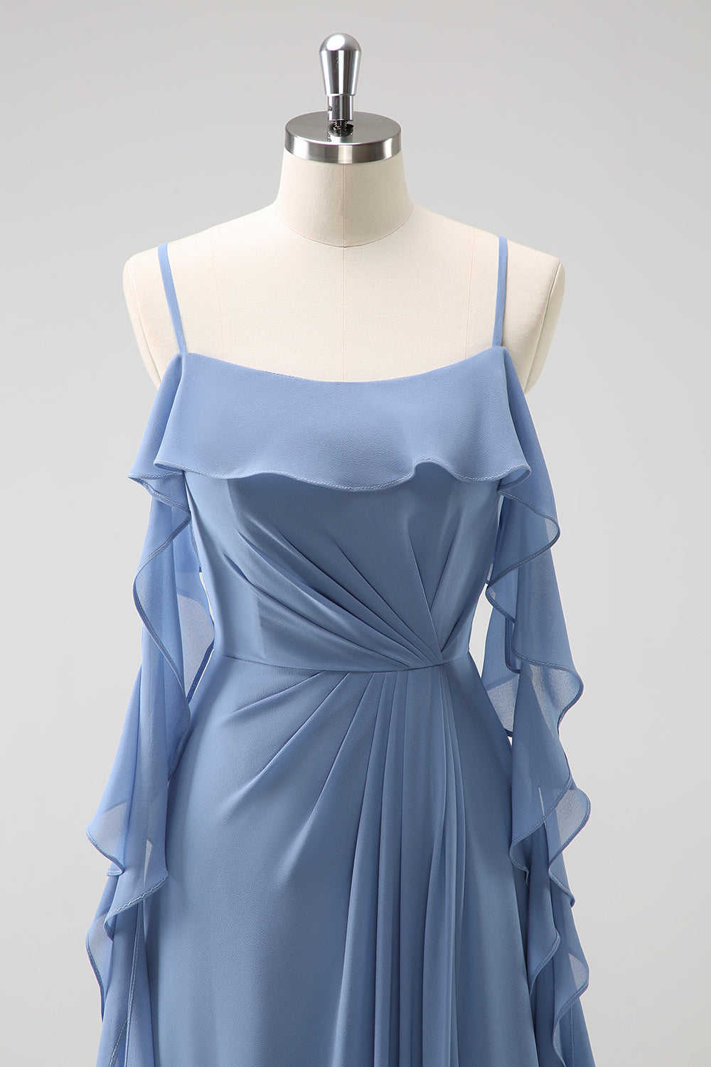 Grey Blue A-Line Spaghetti Straps Chiffon Long Bridesmaid Dress with Slit Grey Blue A-Line Spaghetti Straps Chiffon Long Bridesmaid Dress with Slit