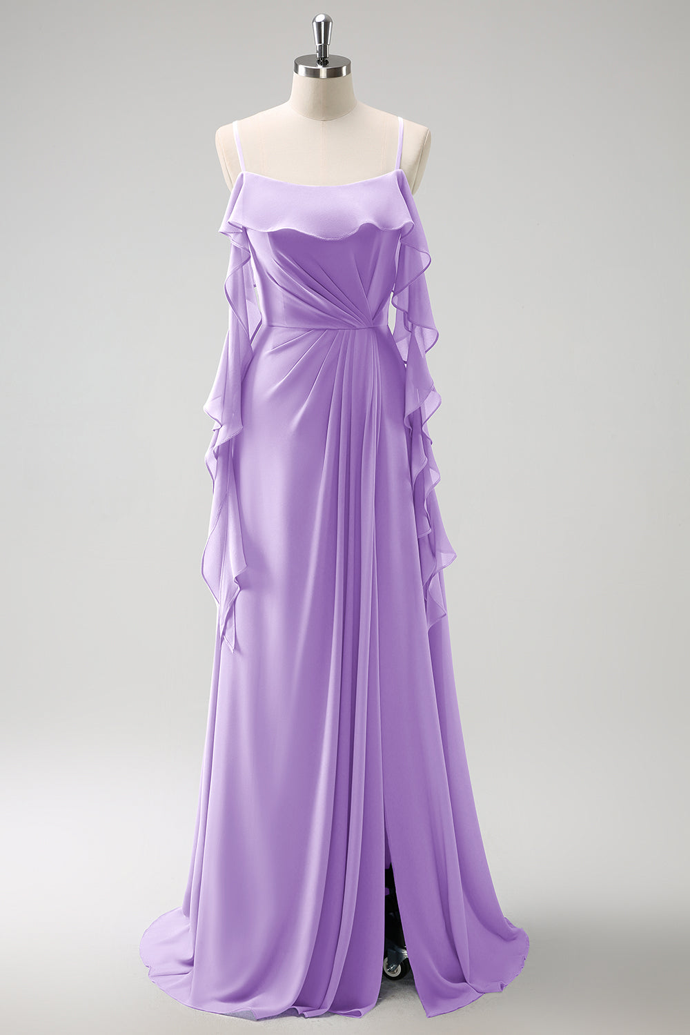 Grey Blue A-Line Spaghetti Straps Chiffon Long Bridesmaid Dress with Slit Grey Blue A-Line Spaghetti Straps Chiffon Long Bridesmaid Dress with Slit