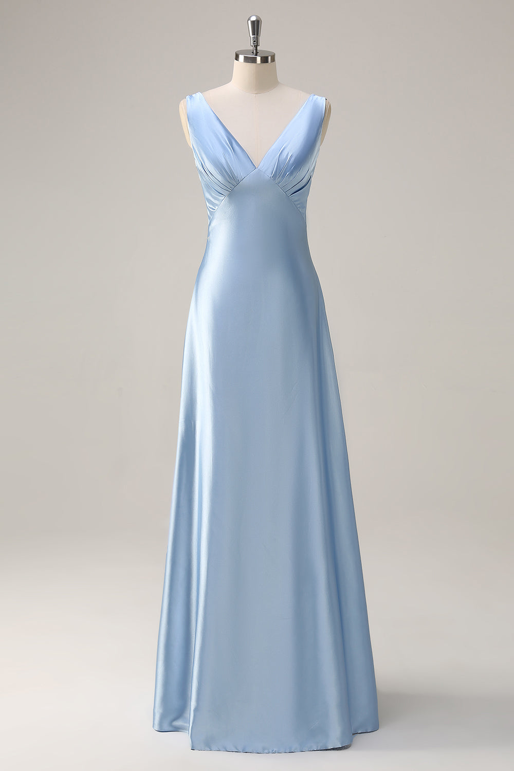 Zapakasa Women Sky Blue A-Line Bridesmaid Dress Ruche Satin Long Wedding Guest Dress Zapakasa Women Sky Blue A-Line Bridesmaid Dress Ruche Satin Long Wedding Guest Dress