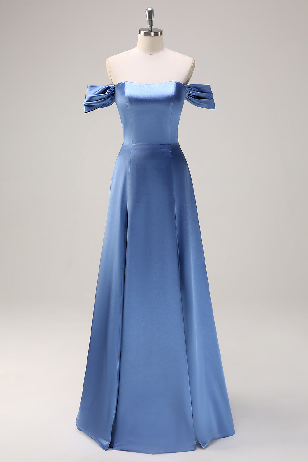 ZAPAKA Women Dusty Blue A-Line Bridesmaid Dress Off The Shoulder Satin Wedding Guest Dress ZAPAKA Women Dusty Blue A-Line Bridesmaid Dress Off The Shoulder Satin Wedding Guest Dress