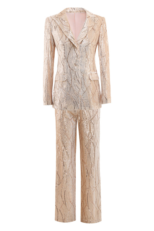 Champagne Sparkly Button 2 Pieces Women's Suits