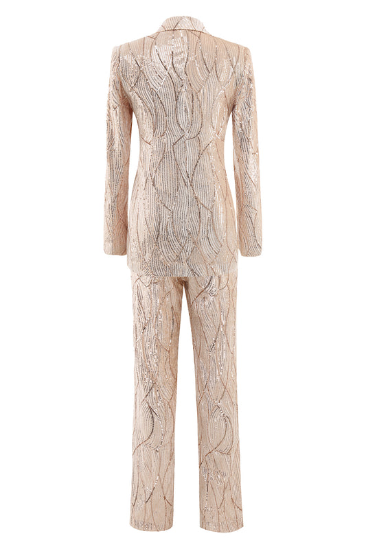 Champagne Sparkly Button 2 Pieces Women's Suits