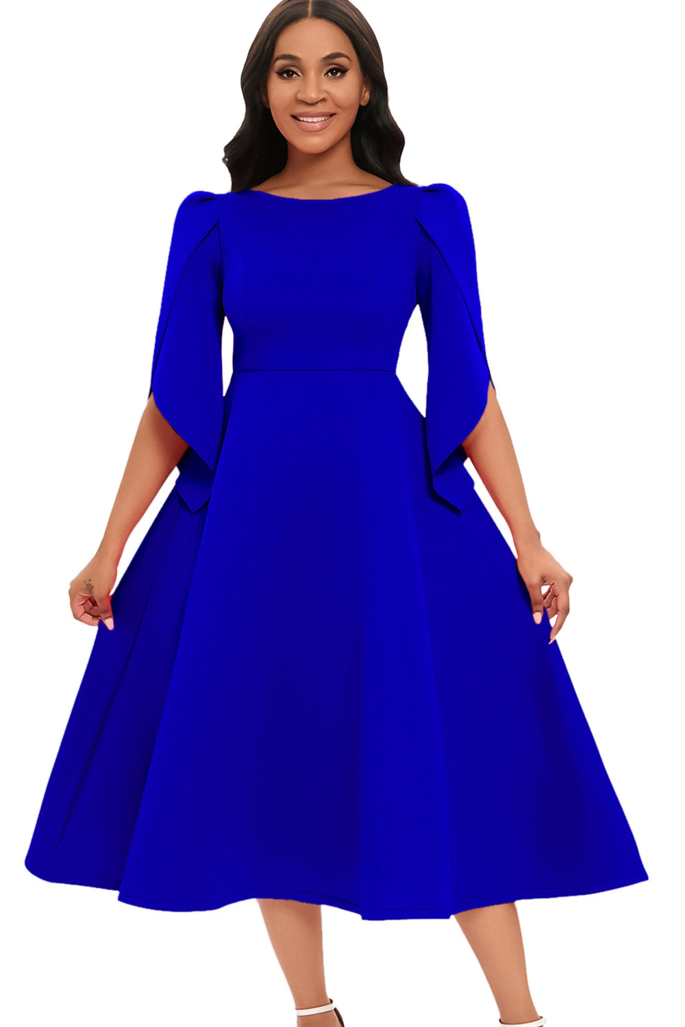 Zapakasa Women Fashion Swing Dress with Half Sleeves Elegant Royal Blue A Line Solid Mother Dress Zapakasa Women Fashion Swing Dress with Half Sleeves Elegant Royal Blue A Line Solid Mother Dress