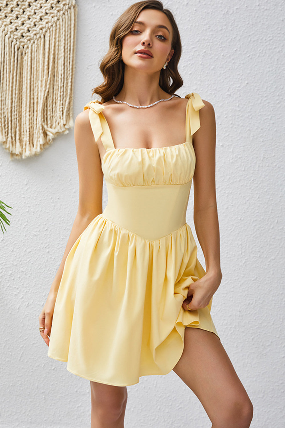 Zapakasa Women Yellow Homecoming Dress A Line Square Neck Short