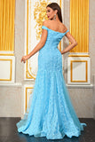 Light Blue Appliques A Line Off the Shoulder Floral Tulle Long Prom Dress Light Blue Appliques A Line Off the Shoulder Floral Tulle Long Prom Dress